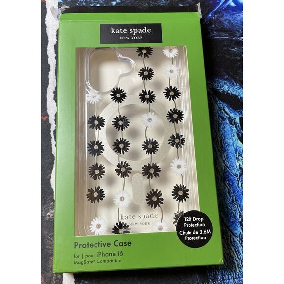 KATE SPADE Protective Case Magsafe IPHONE 16 Floral White Black Daisy - Picture 2 of 4